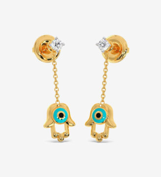 Hamsa Evil Diamond Dangling Eye Earrings